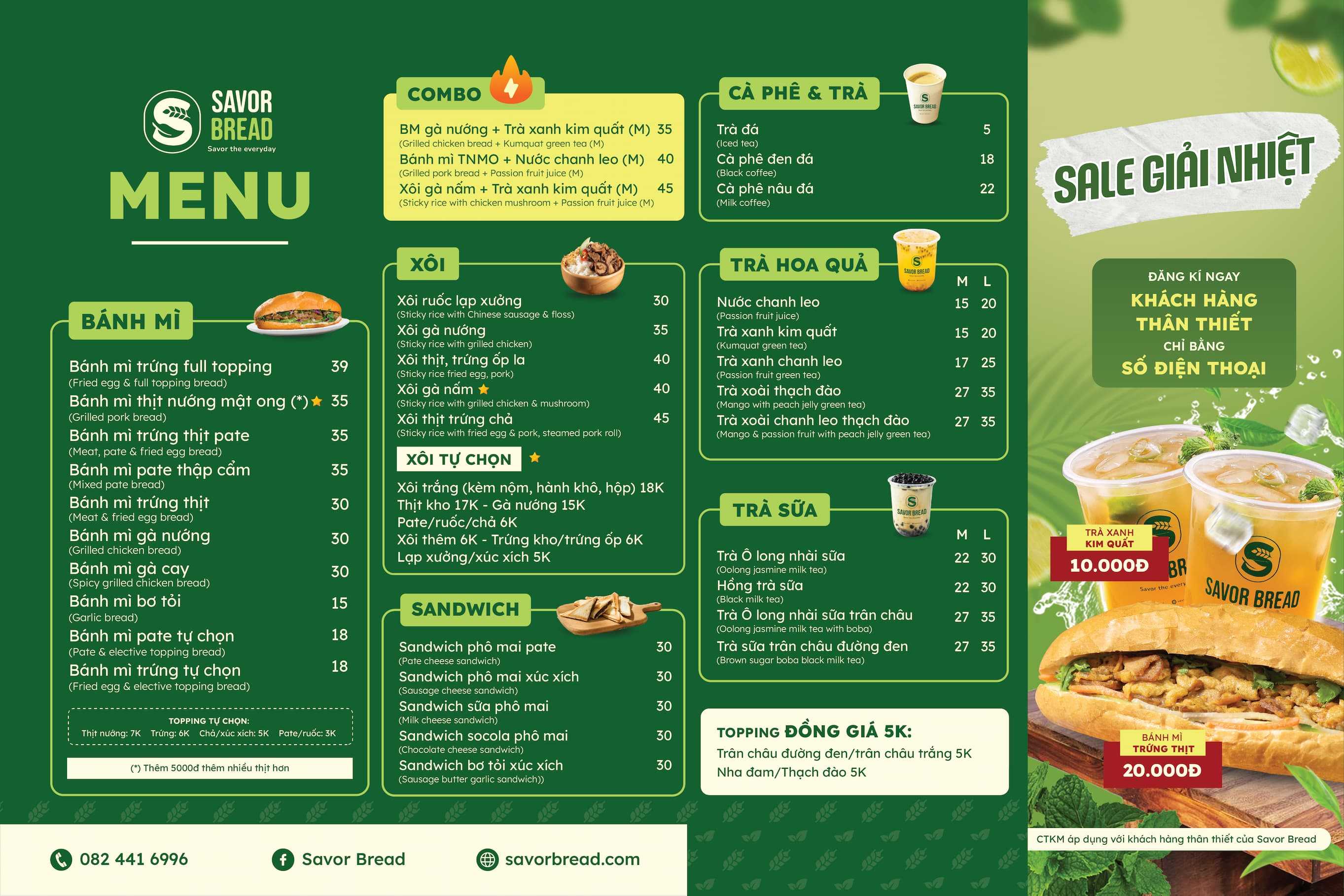 Menu đồ ăn, đồ uống